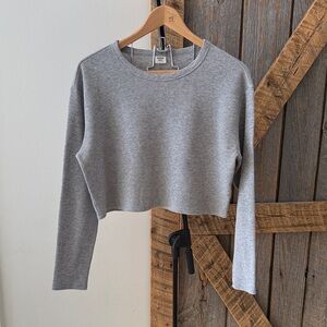 Aritzia Sunday Best heather gray waffle longsleeve crop top-Size S